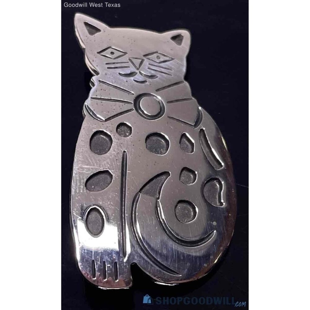 Sterling Silver Cat Brooch 15.5g 925